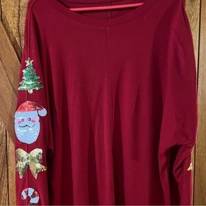 Festive Red Long Sleeve Top with Holiday Patches